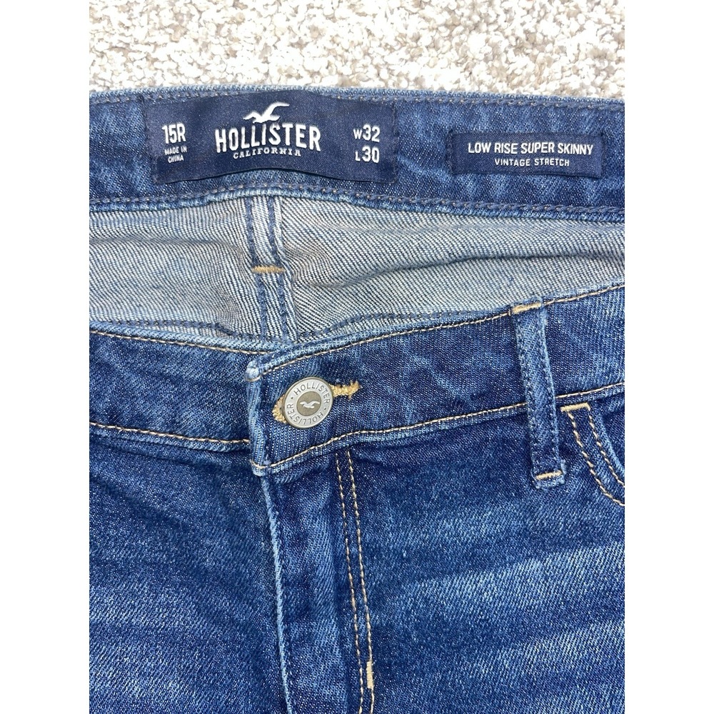 Hollister Womens Super Skinny Embroidered Raw Hem Jeans Vtg Stretch Sz 15R 32x30 - Picture 8 of 8